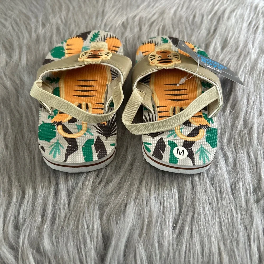 Swiggles Tiger Flip Flops Toddler Boys Size‎ Medium (7-8) Sandals Shoes